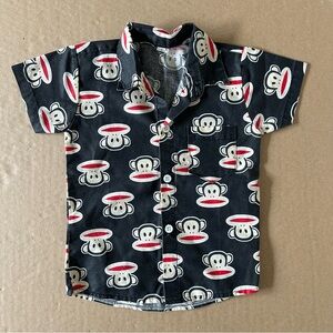 Paul Frank button Up Shirt With Monkey Pattern Boy’s Size 2 Toddler 2T Cotton